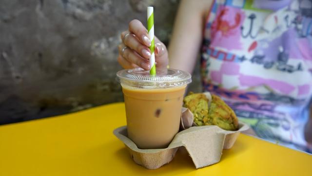 Go-Pak Lime Green Striped Paper Straw