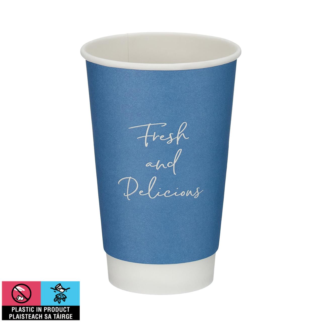 16oz Blue Double Wall Hot Cup (PE Lined)