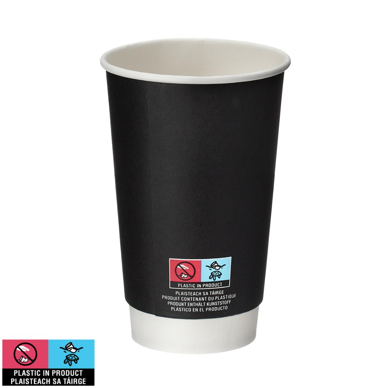 16oz Black Double Wall Hot Cup (PE Lined)